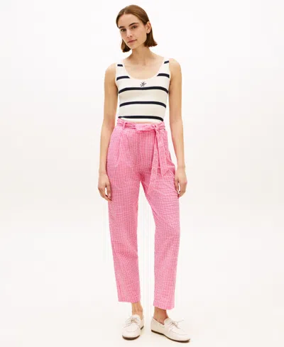 Tommy Hilfiger Women's Gingham Belted Tapered Pants In Pink