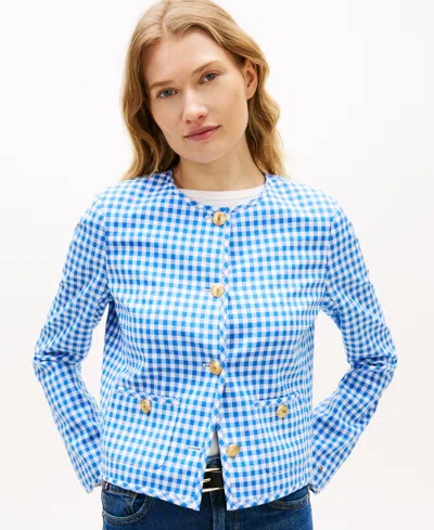 Tommy Hilfiger Women's Gingham Crewneck Lady Jacket In Blue