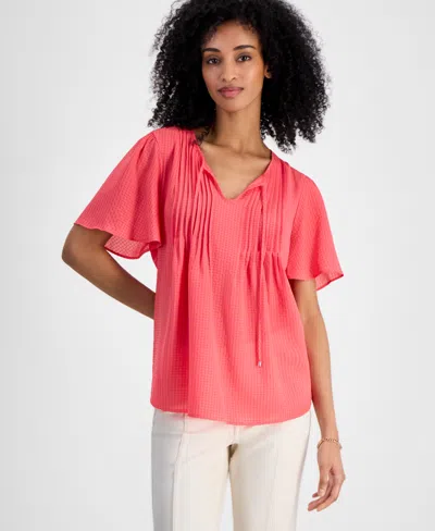 Tommy Hilfiger Women's Gingham Pintucked Top In Sherbert