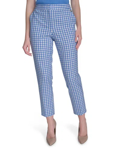 Tommy Hilfiger Women's Gingham Sloane Ankle Pants In French Blue,ivory