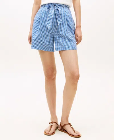 Tommy Hilfiger Women's Gingham Woven Belted Shorts In Blue
