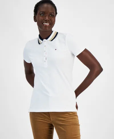 Tommy Hilfiger Women's Glitter-collar Polo Shirt In Brt White