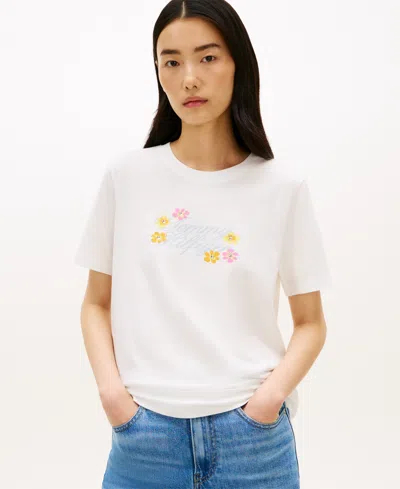 Tommy Hilfiger Women's Graphic Floral Crew Neck T-shirt In White
