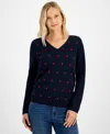 Tommy Hilfiger Womens Printed Knit V-neck Sweater In Sky Capt C