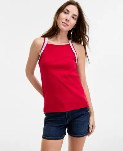 Tommy Hilfiger Women's High-neck Ruffle-trim Cotton Tank Top