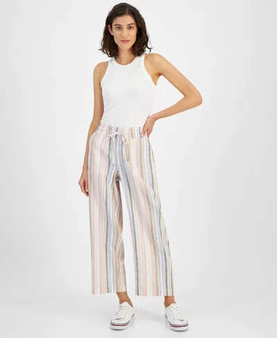Tommy Hilfiger Women's High-rise Striped Crop Pants In Medium Pink