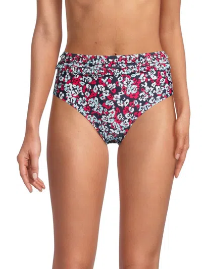 Tommy Hilfiger Women's High-waist Printed Bikini Bottom In Sky Blue Combo