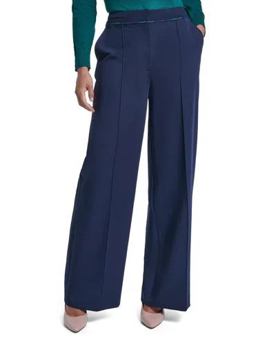 Tommy Hilfiger Womens Framed Puff Sleeve Shoulder Padding Blazer High Waisted Wide Leg Trousers In Blue