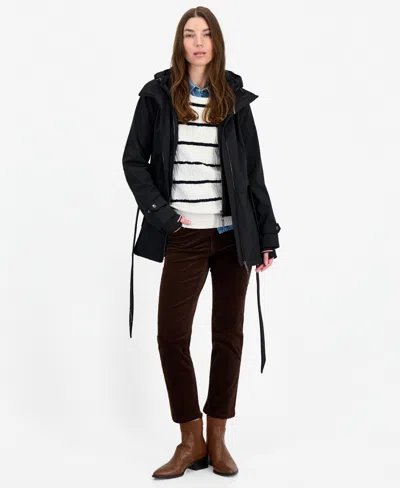 Tommy Hilfiger Women's Hooded Belted Softshell Coat, Created For Macy's In Black