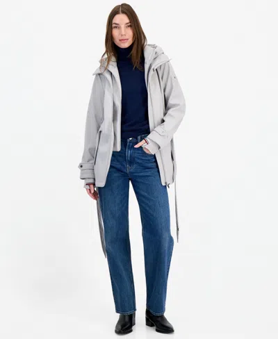 Tommy Hilfiger Women's Hooded Belted Softshell Coat, Created For Macy's In Stone
