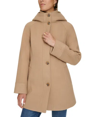 Tommy Hilfiger Plus Size Single-breasted Hooded Button-front Coat, Created For Macy's In Camel