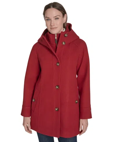 Tommy Hilfiger Women's Hooded Button-front Coat, Created For Macy's In Red