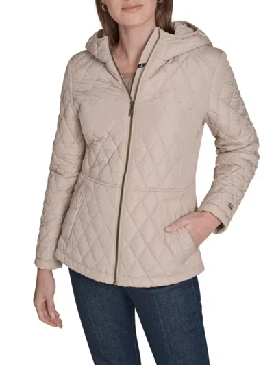 Tommy Hilfiger Women's Hooded Diamond-quilted Jacket In Neutral