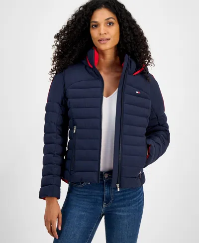 Tommy Hilfiger Women's Hooded Long-sleeve Puffer Jacket In Blue