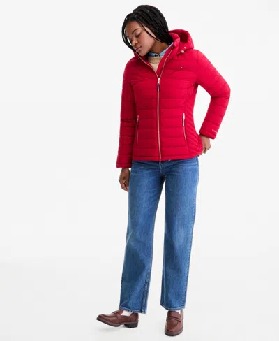 Tommy Hilfiger Women's Hooded Packable Puffer Coat In Red
