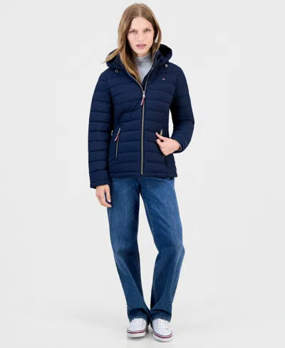 Tommy Hilfiger Women's Hooded Packable Puffer Coat In Blue