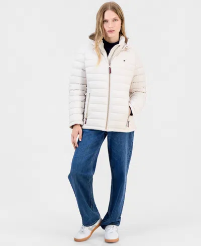 Tommy Hilfiger Women's Hooded Packable Puffer Coat In White