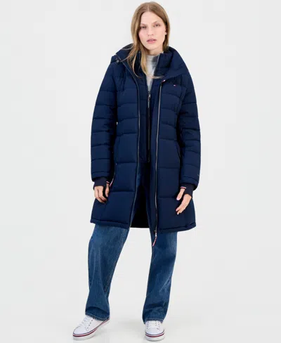 Tommy Hilfiger Three-quarter Puffer Coat In Blue