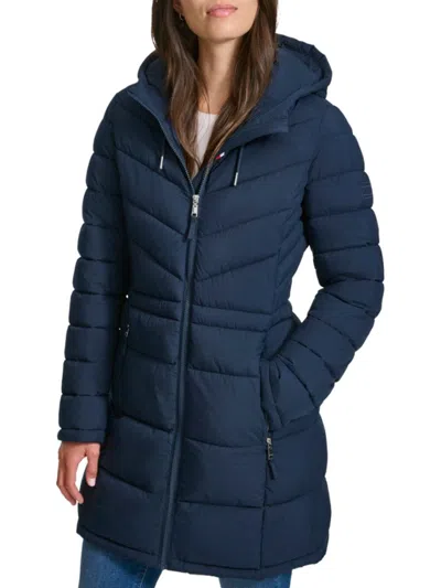 Tommy Hilfiger Women's Hooded Puffer Coat In Blue