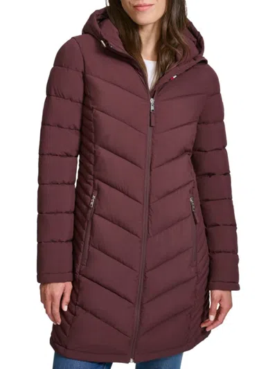 Tommy Hilfiger Women's Hooded Rain Coat In Burgundy