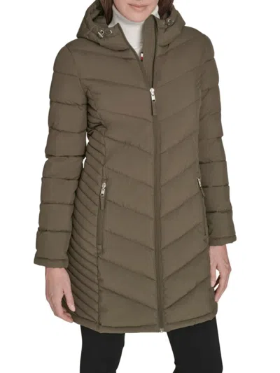 Tommy Hilfiger Women's Hooded Rain Coat In Green