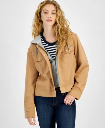 Tommy Hilfiger Women's Hooded Track Jacket In Brown Sugar