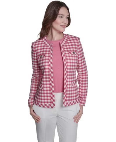 Tommy Hilfiger Women's Houndstooth Band Long-sleeve Jacket In Pink