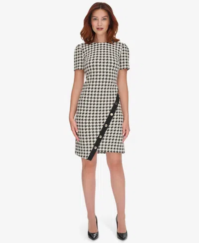 Tommy Hilfiger Women's Houndstooth Pattern Sheath Dress In Black