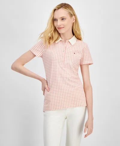 Tommy Hilfiger Women's Houndstooth-print Collared Top In Bridal Rose