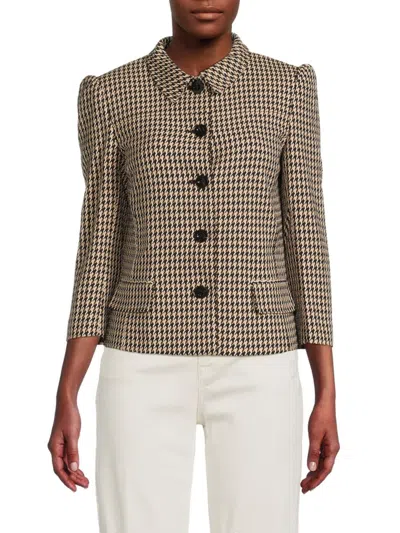 Tommy Hilfiger Women's Houndstooth Puff Sleeve Jacket In Black Multi