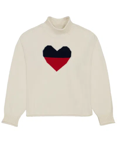 Tommy Hilfiger Kids' Women's Intarsia Heart Mock Neck Sweater In White
