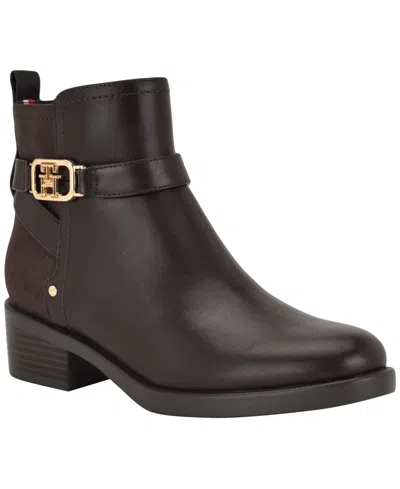 Tommy Hilfiger Women's Ivaide Logo Strap Block Heel Booties In Brown