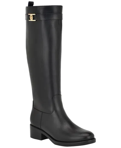Tommy Hilfiger Womens Iviann Tall Riding Boots Regular Wide Calf In Black