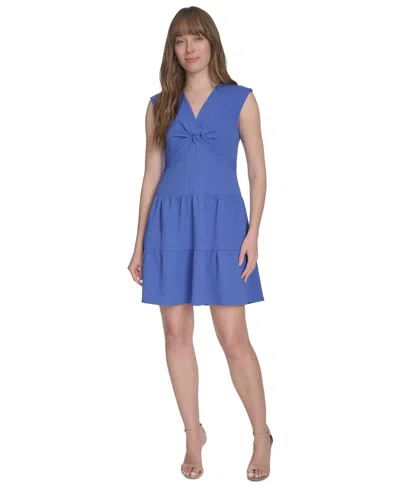 Tommy Hilfiger Women's Jacquard Twist-front Tiered Dress In Blue