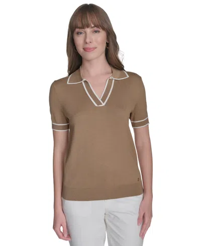 Tommy Hilfiger Women's Johnny-collar Polo Sweater In Tigers Eye Multi