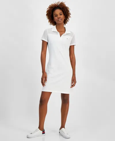 Tommy Hilfiger Women's Johnny Collar Short-sleeve Logo T-shirt Dress In Brt White