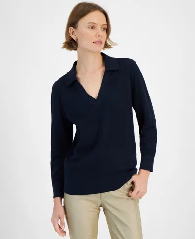 Tommy Hilfiger Women's Johnny-collar Sweater In Sky Capt