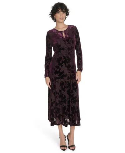 Tommy Hilfiger Women's Keyhole Printed Midi Dress In Purple