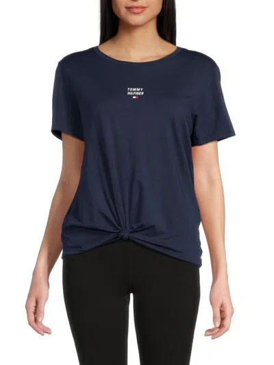 Tommy Hilfiger Women's Knit Front Logo Tshirt In Navy