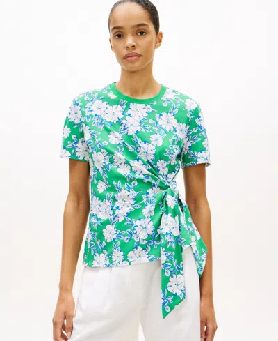 Tommy Hilfiger Women's Knot Detail Short-sleeve T-shirt In Blue