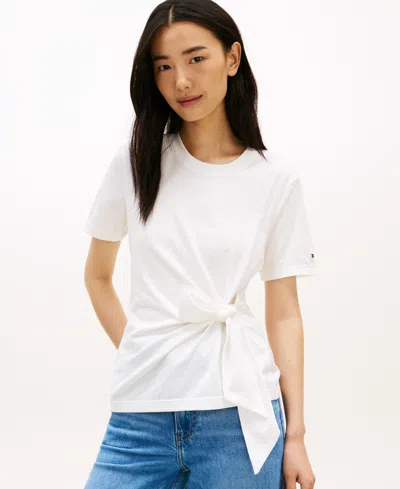 Tommy Hilfiger Women's Knot Detail Short-sleeve T-shirt In White