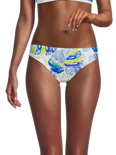 Tommy Hilfiger Women's Leaf Print Bikini Bottom In White