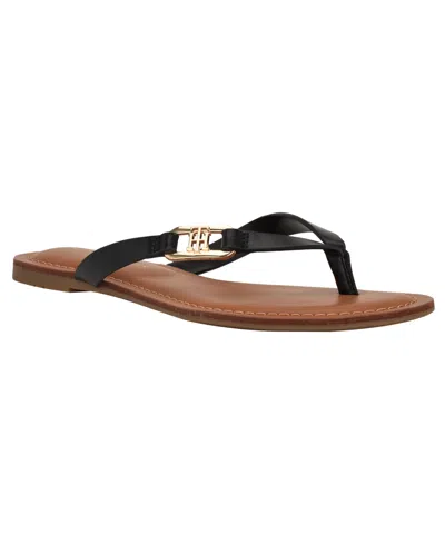 Tommy Hilfiger Women's Liande Logo Flat Thong Sandal In Black