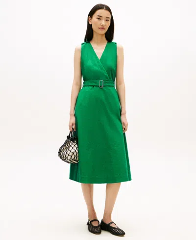 Tommy Hilfiger Women's Linen Belted V-neck Wrap Dress In Green