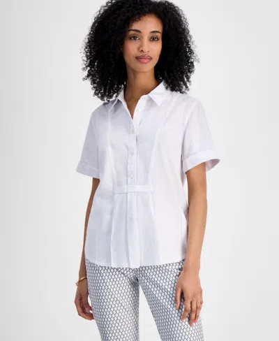 Tommy Hilfiger Women's Linen-blend Short-sleeve Shirt In Bright White