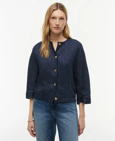 Tommy Hilfiger Women's Linen Nautical Stripe Blouse In Pin Stripe Navy