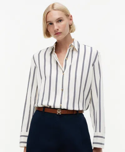 Tommy Hilfiger Women's Linen Nautical Stripe Shirt In Dune Calico Navy Stripe