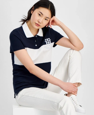 Tommy Hilfiger Women's Logo Applique Colorblocked Polo Shirt In Navy