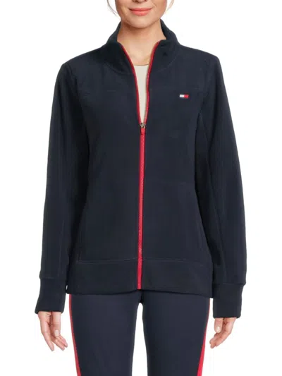 Tommy Hilfiger Women's Logo Zip Front Fleece Jacket In Blue