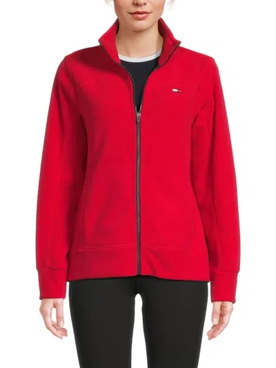 Tommy Hilfiger Women's Logo Zip Front Fleece Jacket In Red